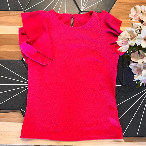 Tops - Hot Pink Ruffle-Sleeve Top | Size XS